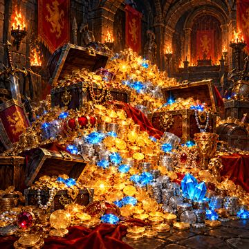 A mountain of gold and crystal coins
