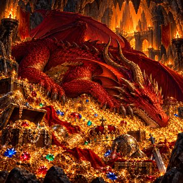 A dragon sleeping on its hoard